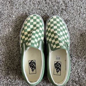 Green checkered slip on vans